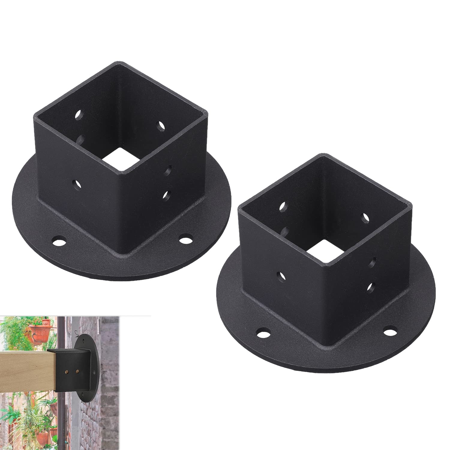 Chooglkj 2Pcs 2x2 Square Fence Pole Flange Base Pergola Post Base