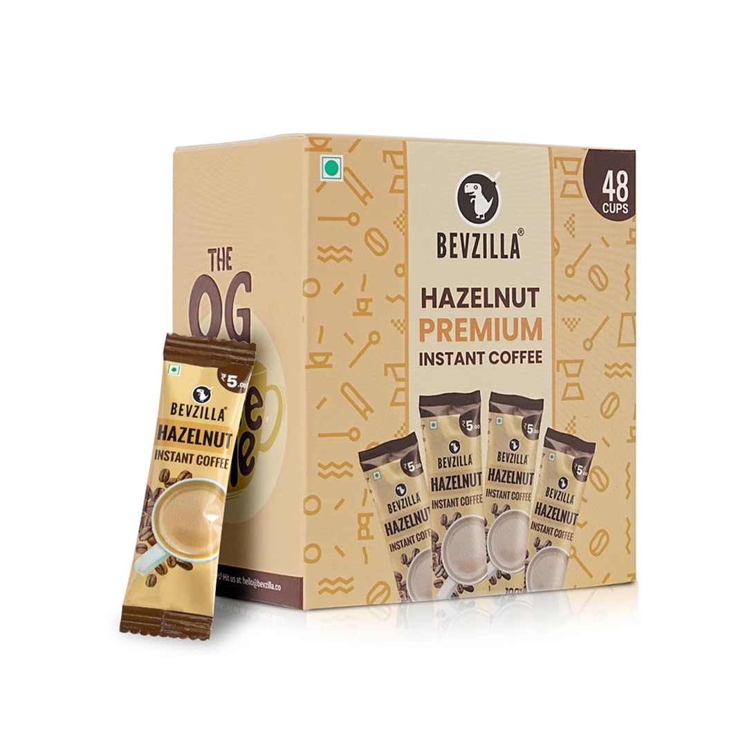 Bevzilla 48 Instant Coffee Powder Sachets (Hazelnut) - 96 Grams| Hot & Cold Coffee| Makes 48 Cups| 100% Arabica Coffee| Strong Coffee| Easy To Carry| Best Coffee| Espresso, Latte, Cappuccino-image-28