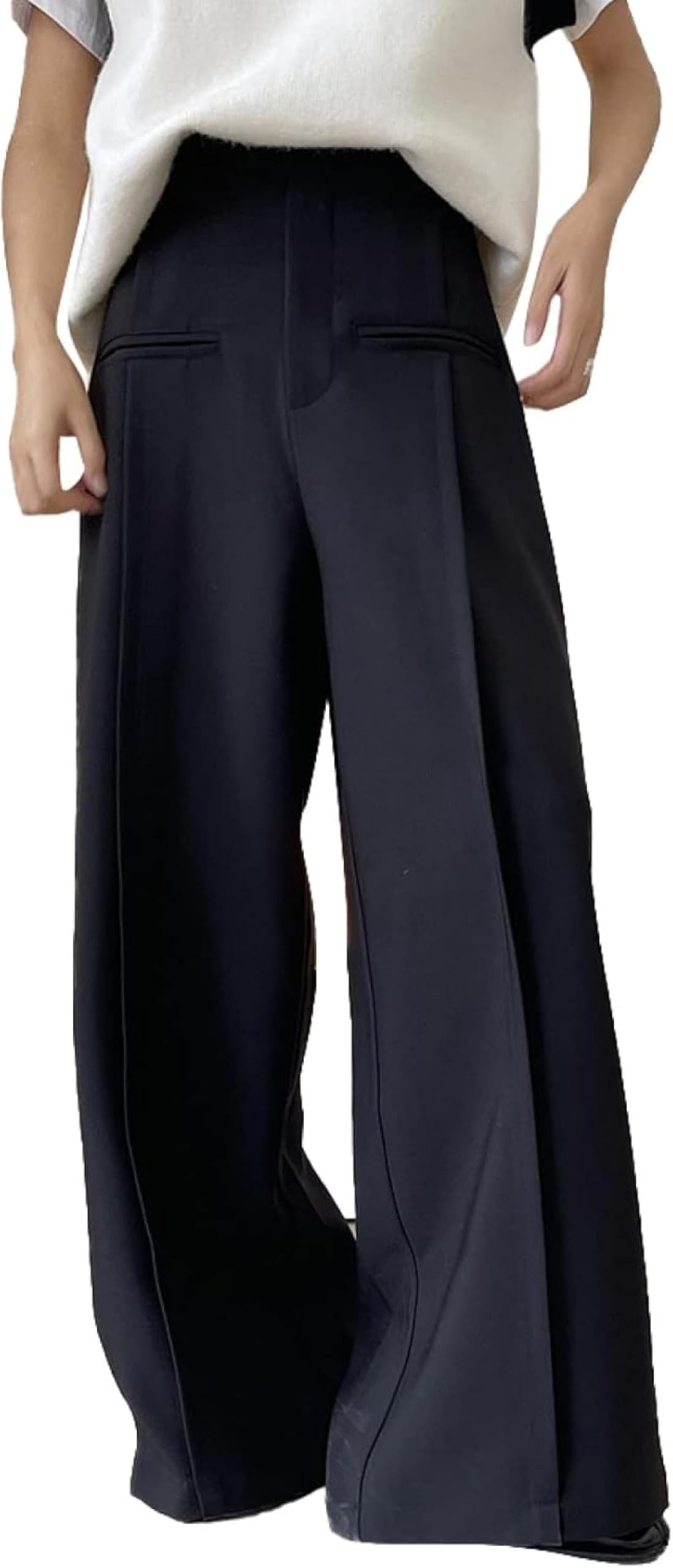 Womens Wide High Waisted Casual Straight Leg Folding Loose Pants
