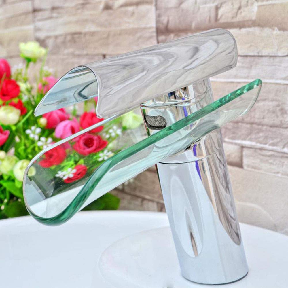 Rubinetto monocomando a cascata in vetro, per bagno e cucina