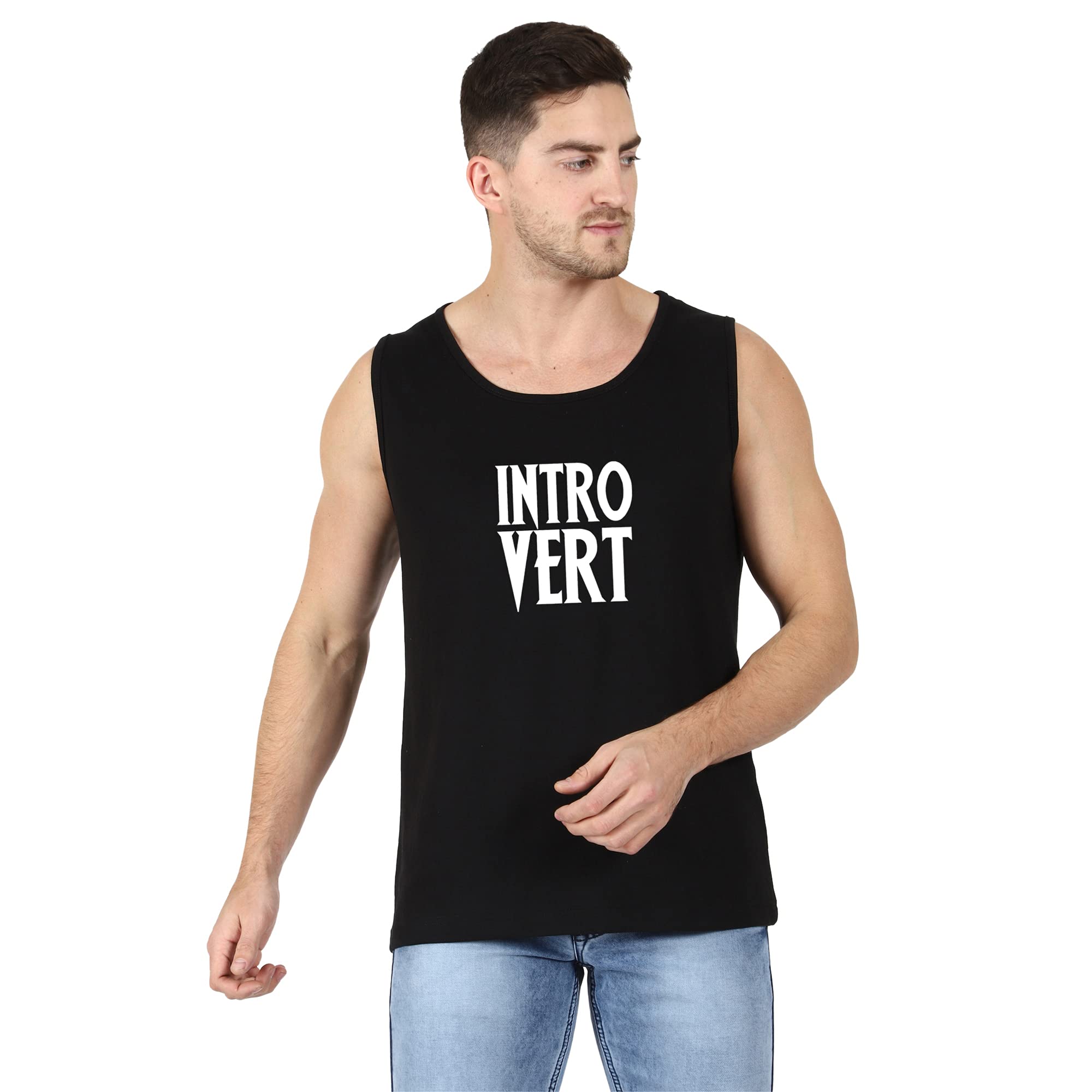 T-shirt TruckIntrovert Printed Tank Tops for Men and Boys | Sleeveless Tshirts | Introverts | Cotton | Stylish | Quote Gym Wear