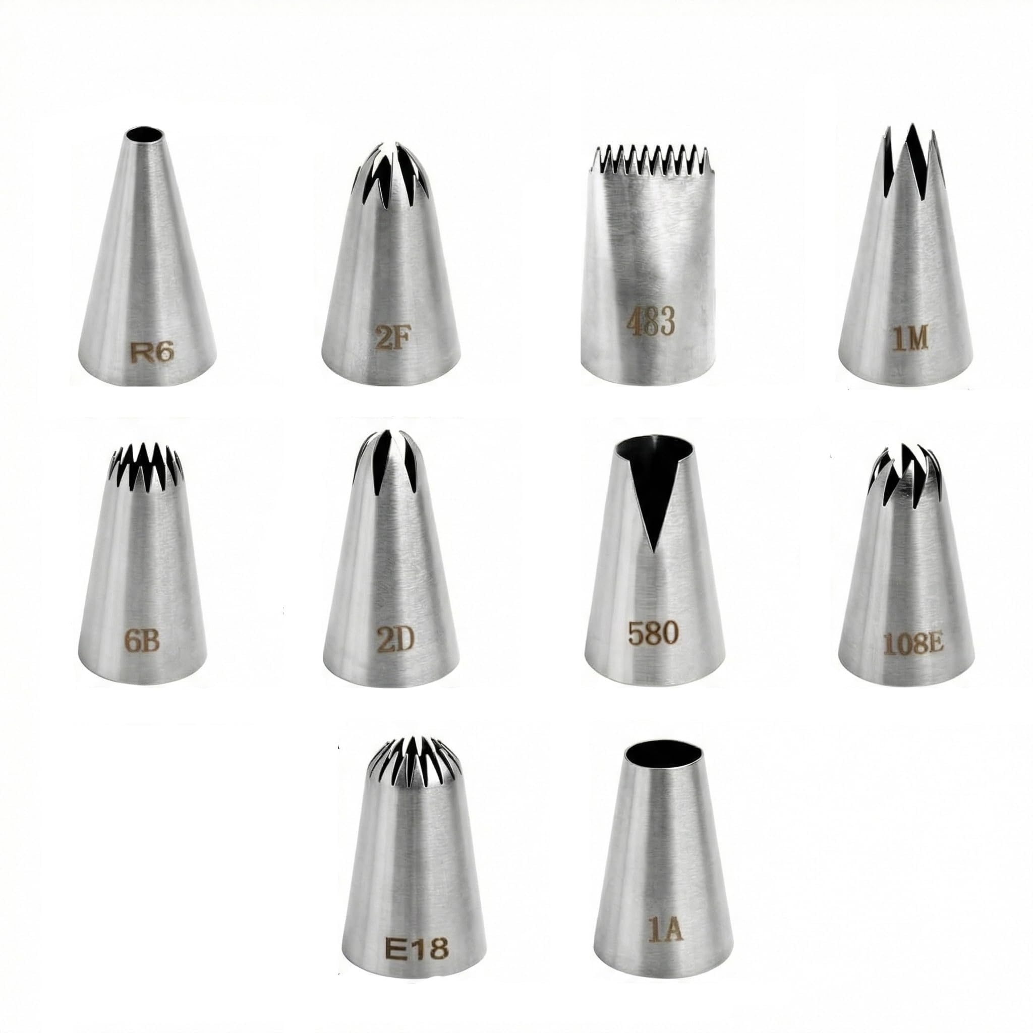 10 Pack Stainless Steel Piping Tips Seamless Set