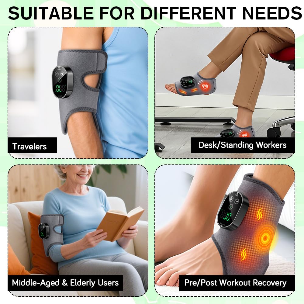 2 Stück 3-In-1-Fußmassagegerät, Foot Massager mit 3 Modi 6 Wärmestufen, Knöchel Massagegerät mit 3000mAh Akku, Elektrisch Tragbares Fussmassagegerät für Knöchel, Ferse, Sohle, Fußrücken