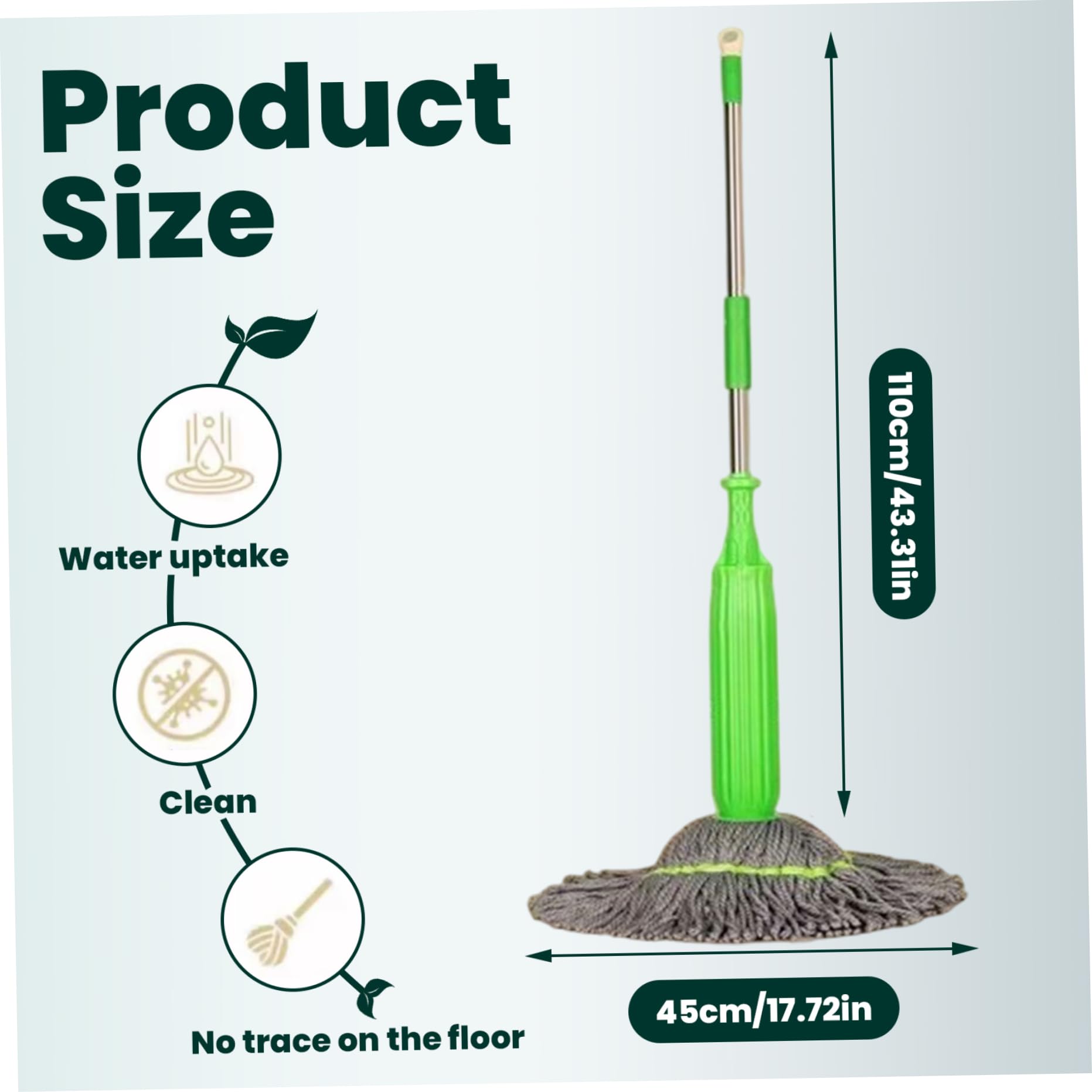Vadrouille de séchage en Microfibre 2 en 1 avec Recharge tête de 18 Pouces essorage Mains Libres