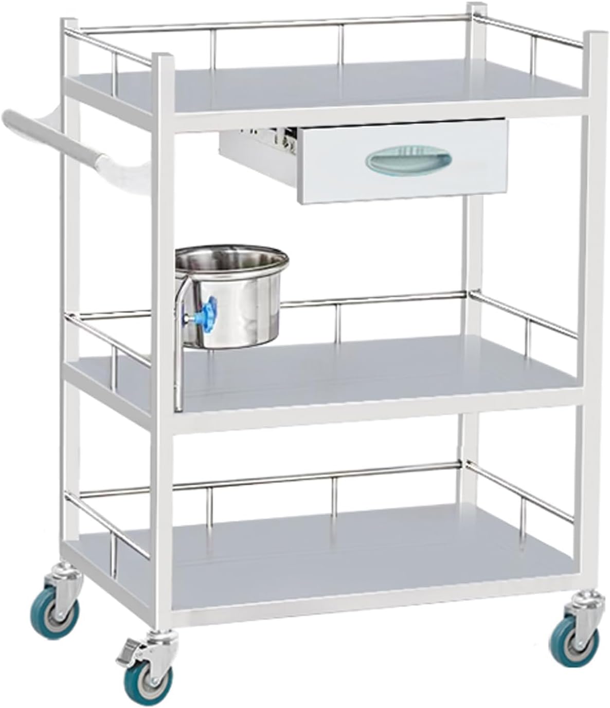 Maximum Load 150Kg, 2-Layer Stainless Steel Rolling Cart for Hospital, Clinic & Laboratory - Ideal Medical Trolley for Aesthetic Procedures(Double Drawer-66×44×86Cm)