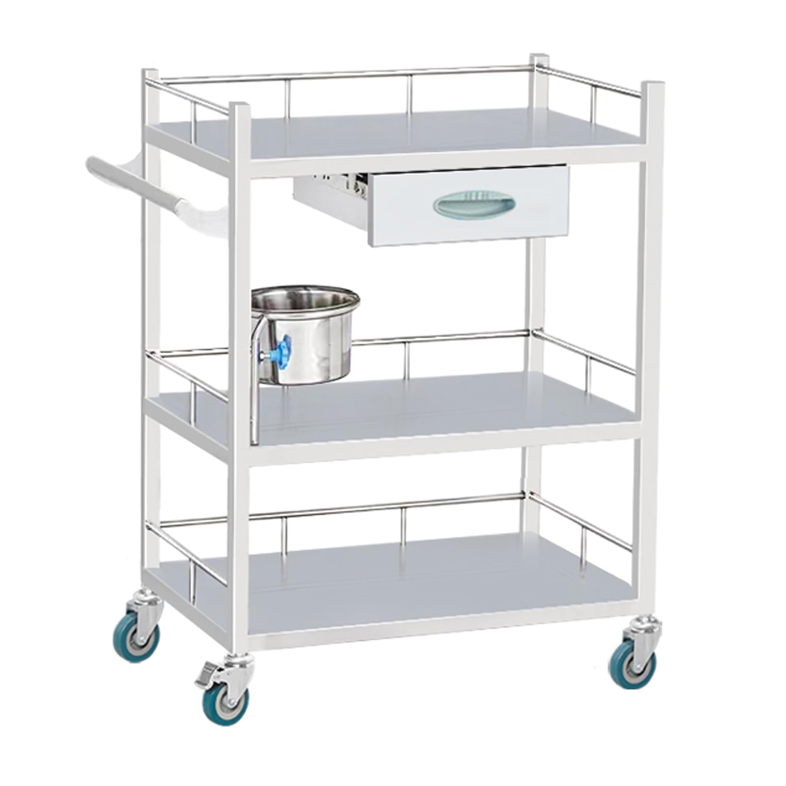 IEOWY 2-Layer Medical Trolley Stainless Steel Rolling Cart For Aesthetic Medical Laboratory Clinic Hospital Maximum Load 150kg