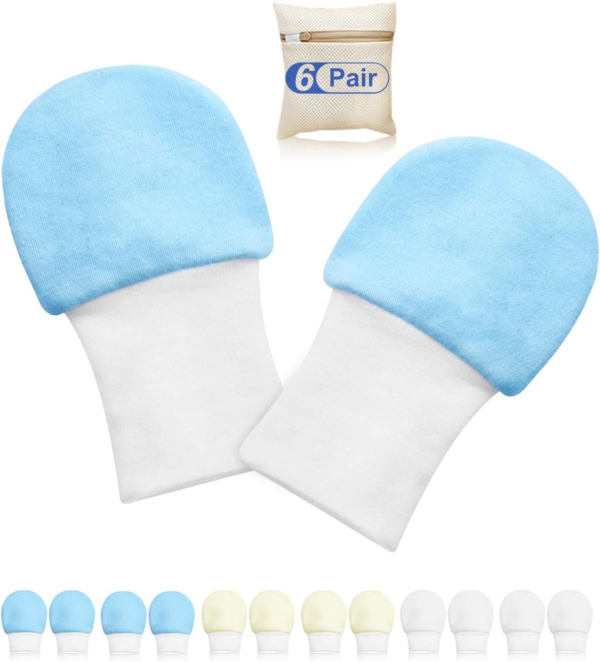 1 one enjoy Baby Mittens Baby Anti Scratch Mittens No Scratch Mittens Baby Gloves for 0-6 Months Baby Boys Girls (Blue 6 Pack, 0-6 Months)