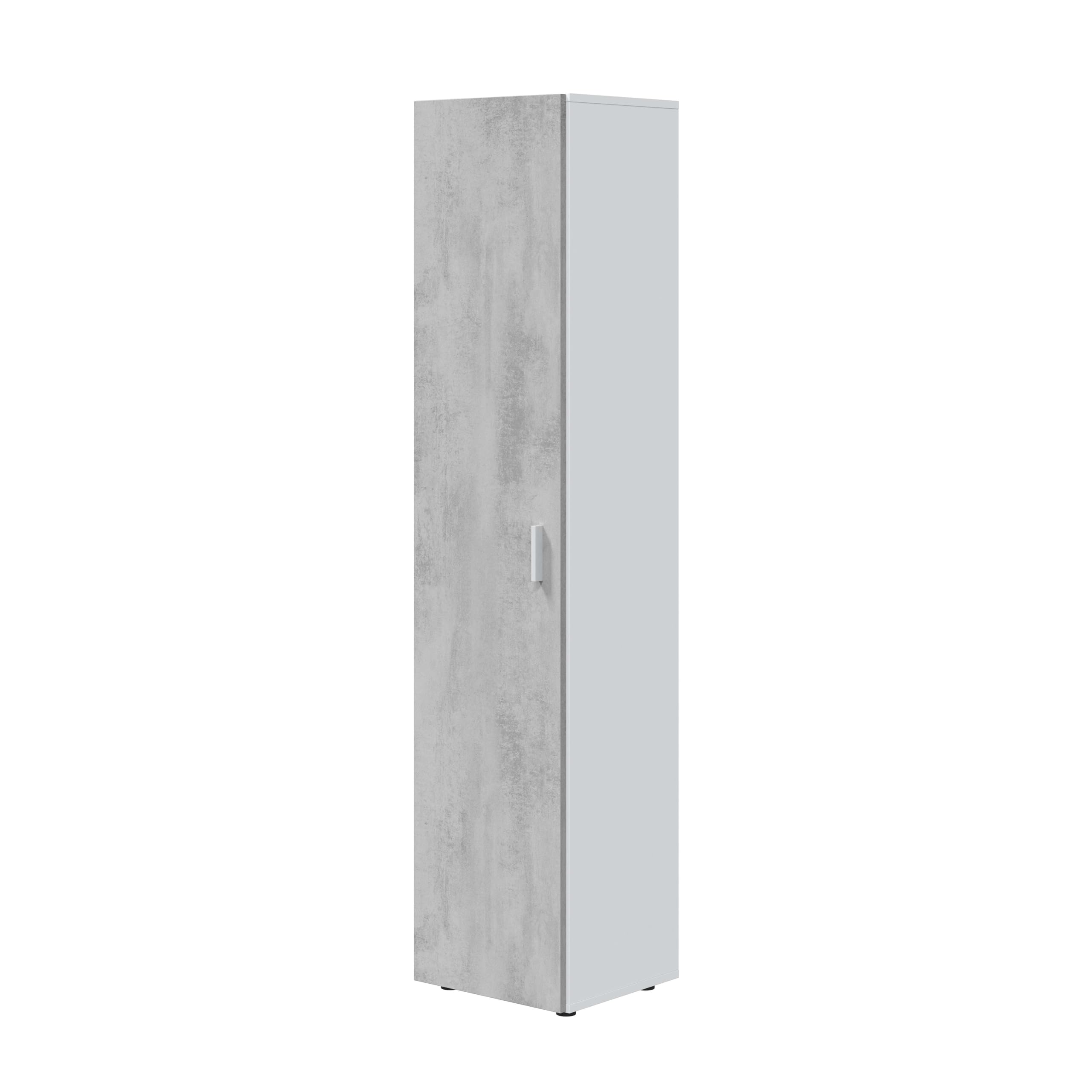 Habitdesign Armoire multifonction 1 porte 3 étagères 182 x 41 x 37 cm Colonne de rangement Blanc « Artik » et gris ciment