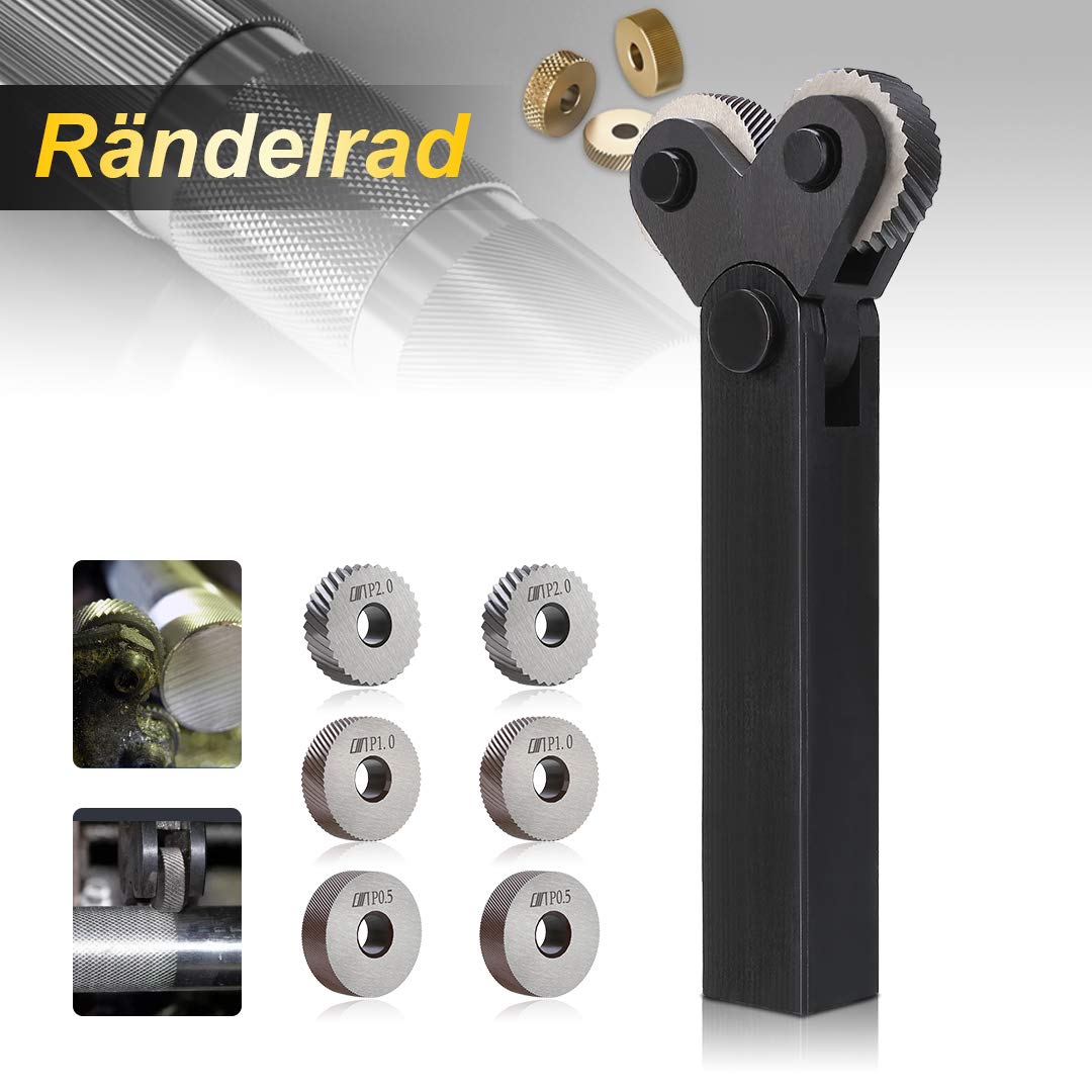 7tlg Rändelwerkzeug Set, 9SiCr Stahl, 0.5/1/2mm, Diagonal + Linear Rändelräder, für Drehbank Metallbearbeitung Anti-Rutsch