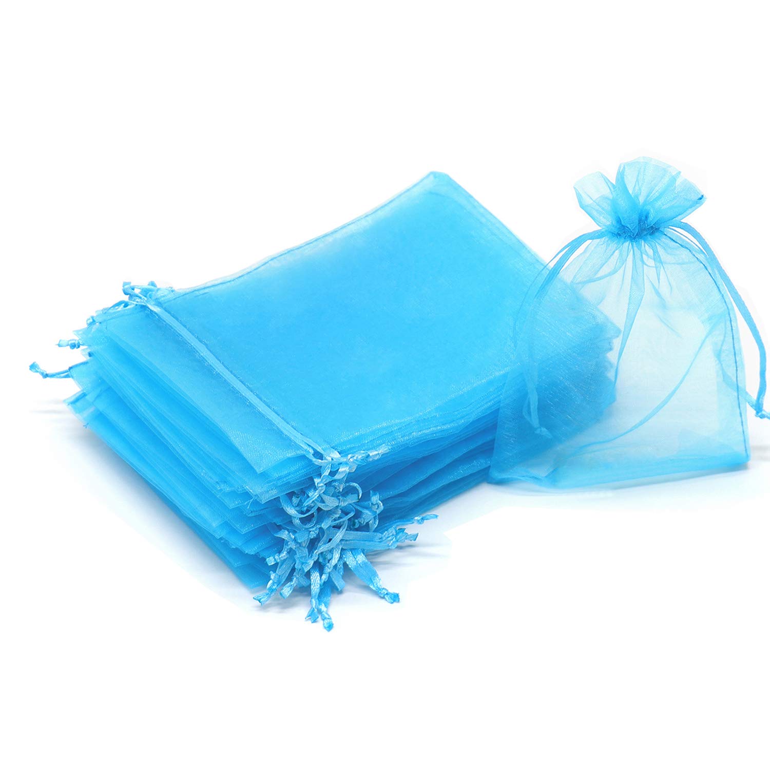 Bezall 100Pcs Lake Blue Organza Bags 3x4 Inch, Small Mesh Bags Drawstring Gift Bags Baby Shower Wedding Party Favor Bag Jewelry Candy Pouches