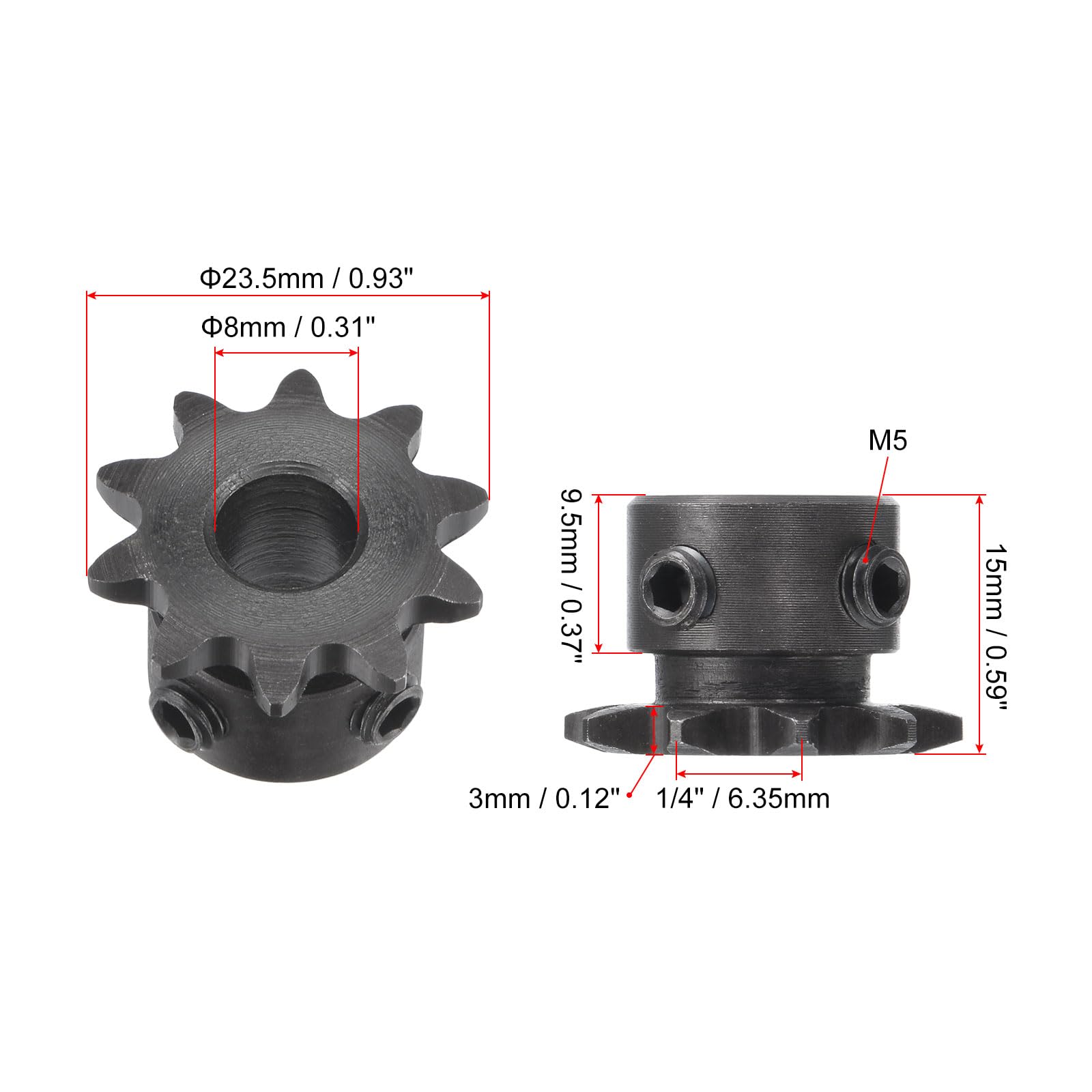 Pignone A Rullo 25 Denti Tipo B - Foro 20mm Con Viti, Acciaio Al Carbonio Per Catena 1/4 - Foto 4