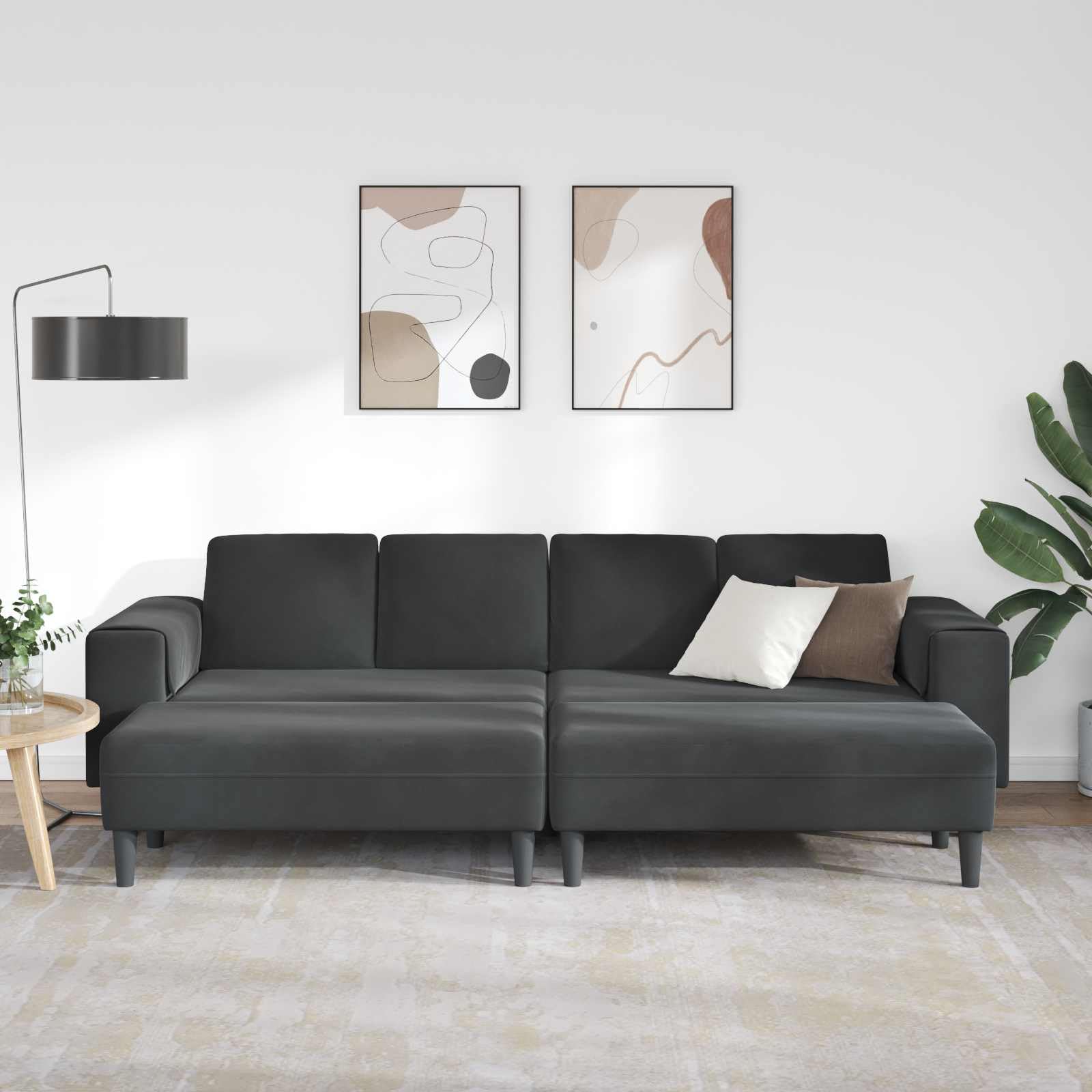 Kanapa do salonu, 3 szt., czarna, 250 x 188 x 76 cm, zestaw tapicerowany z otomaną i recamiere, trzyosobowa sofa z oddychającym obiciem, stabilne oparcie