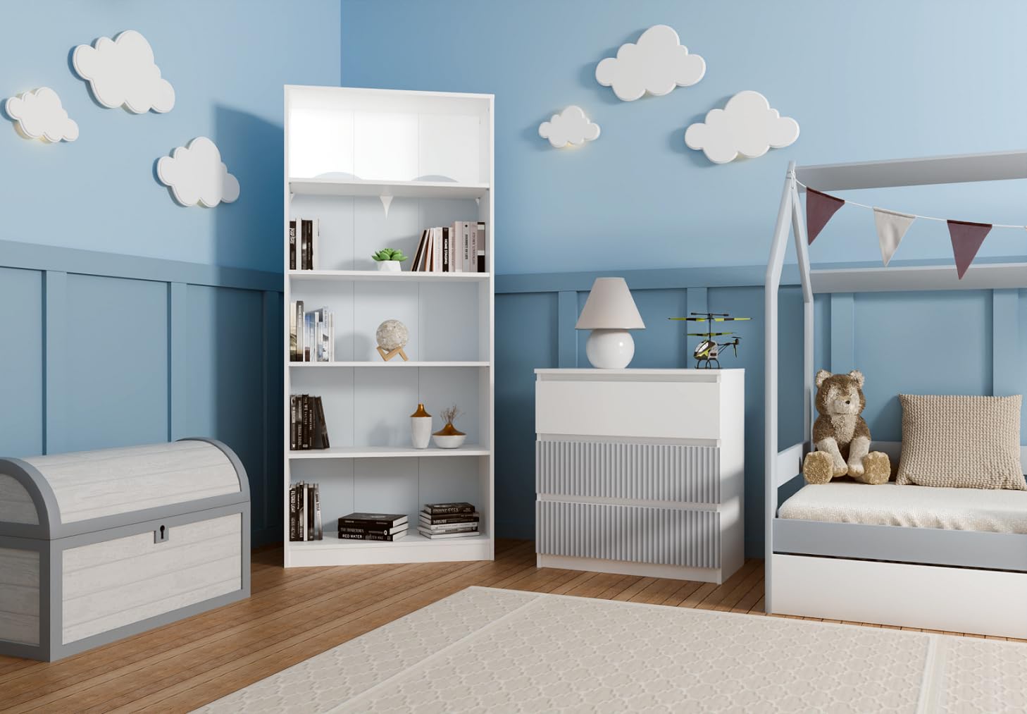 CDF Commode Malwa M3 | Couleur : Blanc/Bleu | Armoire pour Documents, Petits Objets | Idéal pour Salon, Chambre à Coucher, Chambre d'enfant, | 3 tiroirs spacieux | Table de Nuit CDF Commode Malwa M3 | Couleur : Blanc/Bleu | Armoire pour Documents, Petits Objets | Idéal pour Salon, Chambre à Coucher, Chambre d'enfant, | 3 tiroirs spacieux | Table de Nuit