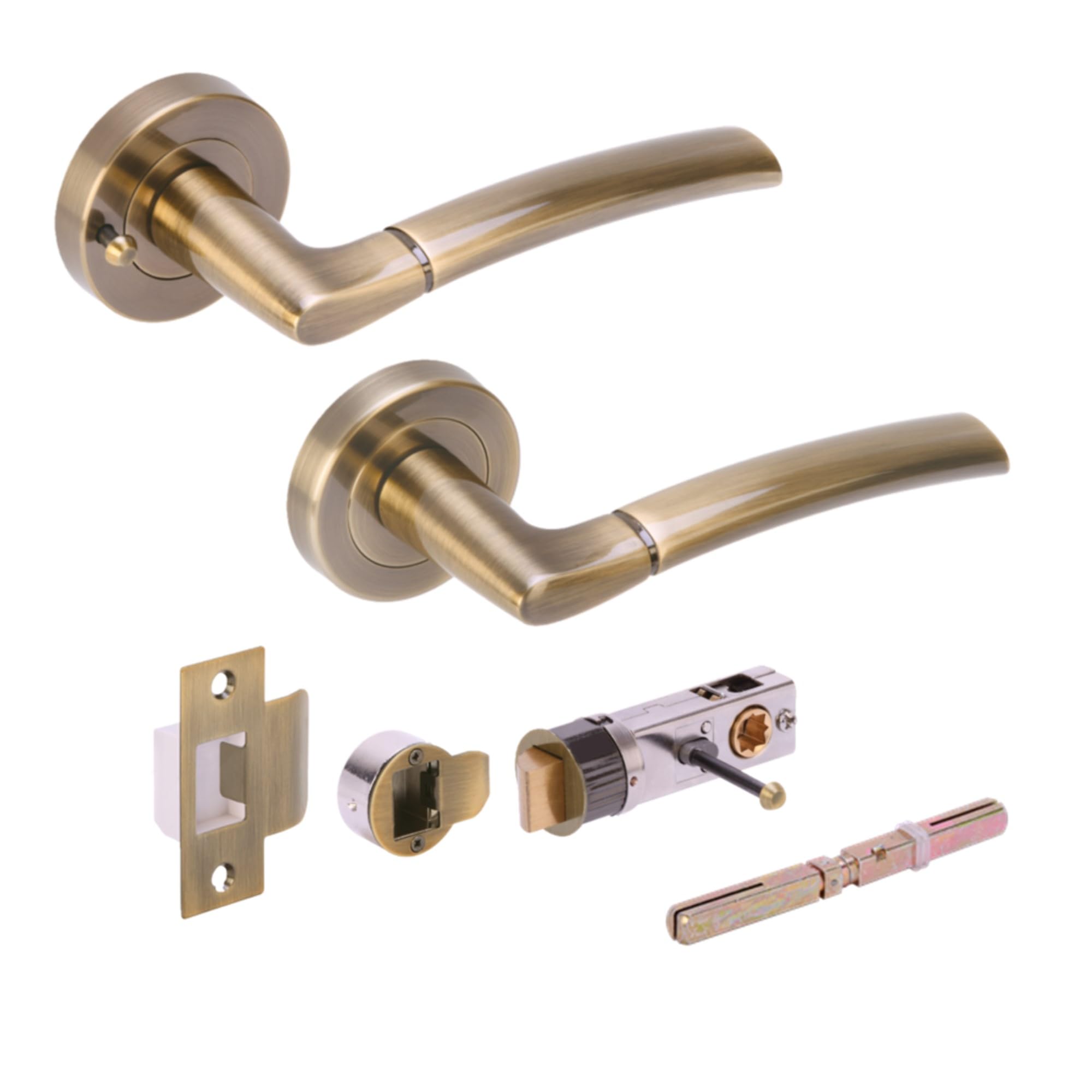 Hunta HANDLEZONE® Neemo Privacy Lever On Round Rose Door Handles, with Bullet Privacy Latch, for Bathroom, Toilet, WC Doors, 1 Set - Antique Bronze