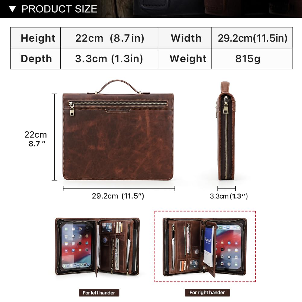 CONTACT'S FAMILY Carpeta con cremallera, funda de piel para tablet de 11 pulgadas, carpeta profesional de conferencias, organizador de trabajo personal, soporte para documentos de viaje de negocios