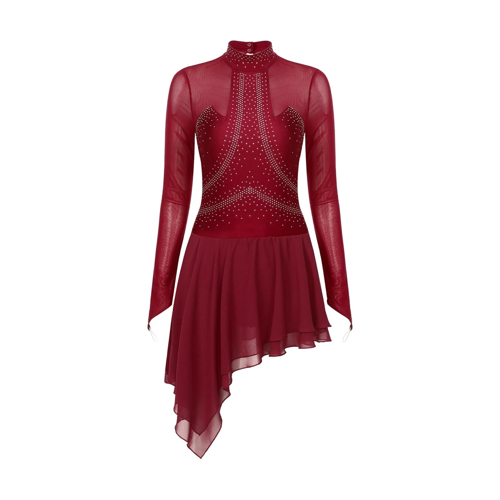 XUCZHAI Kunstschaatsen jurk kunstschaatsen jurk kinderen meisjes tutu balletjurk glanzende strass gymnastiek turnpakje lange mouwen pure mesh schaatsen kleding voor schaatsen dansen, Geel, 12