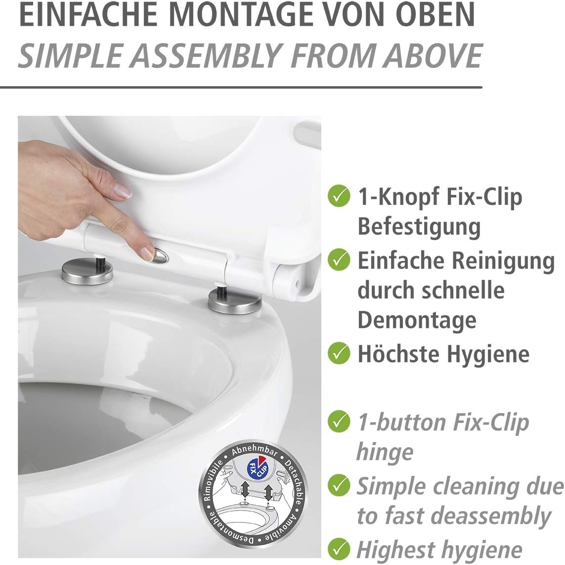 WENKO 24270100 Terrazzo Toilet Seat High Gloss with Soft Close Mechanism Fix-Clip Hygiene Attachment, 0 x 45 x 36.5 cm - Image 3