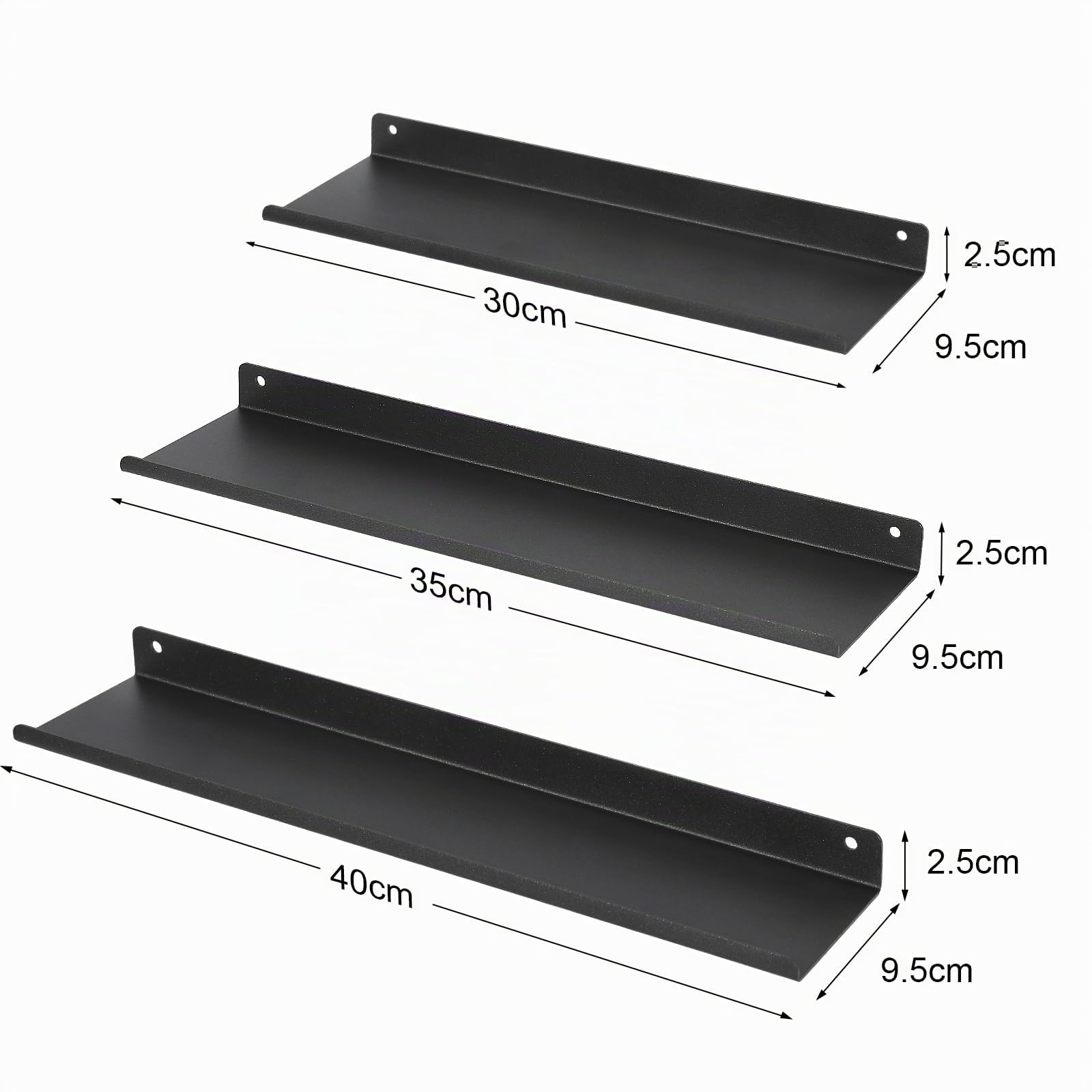Uten Etagere Murale en Métal, Lot de 3 Étagère Murale Flottante, pour Salon, Cuisine, Salle de Bain,Chambre, Noir