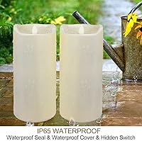 Vista 3 de Paquete de 2 velas LED grandes para exteriores de 4 x 8 pulgadas con temporizador y control remoto, velas LED impermeables IP65, funciona