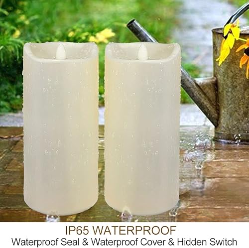 Miniatura 3 de Paquete de 2 velas LED grandes para exteriores de 4 x 8 pulgadas con temporizador y control remoto, velas LED impermeables IP65, funciona con pilas,