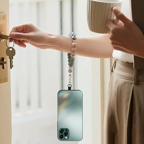 Miniatura 26 de Correa de muñeca de teléfono con cuentas de silicona de mármol, cordón para teléfono celular con pestaña de sujeción, pulsera elástica manos libres