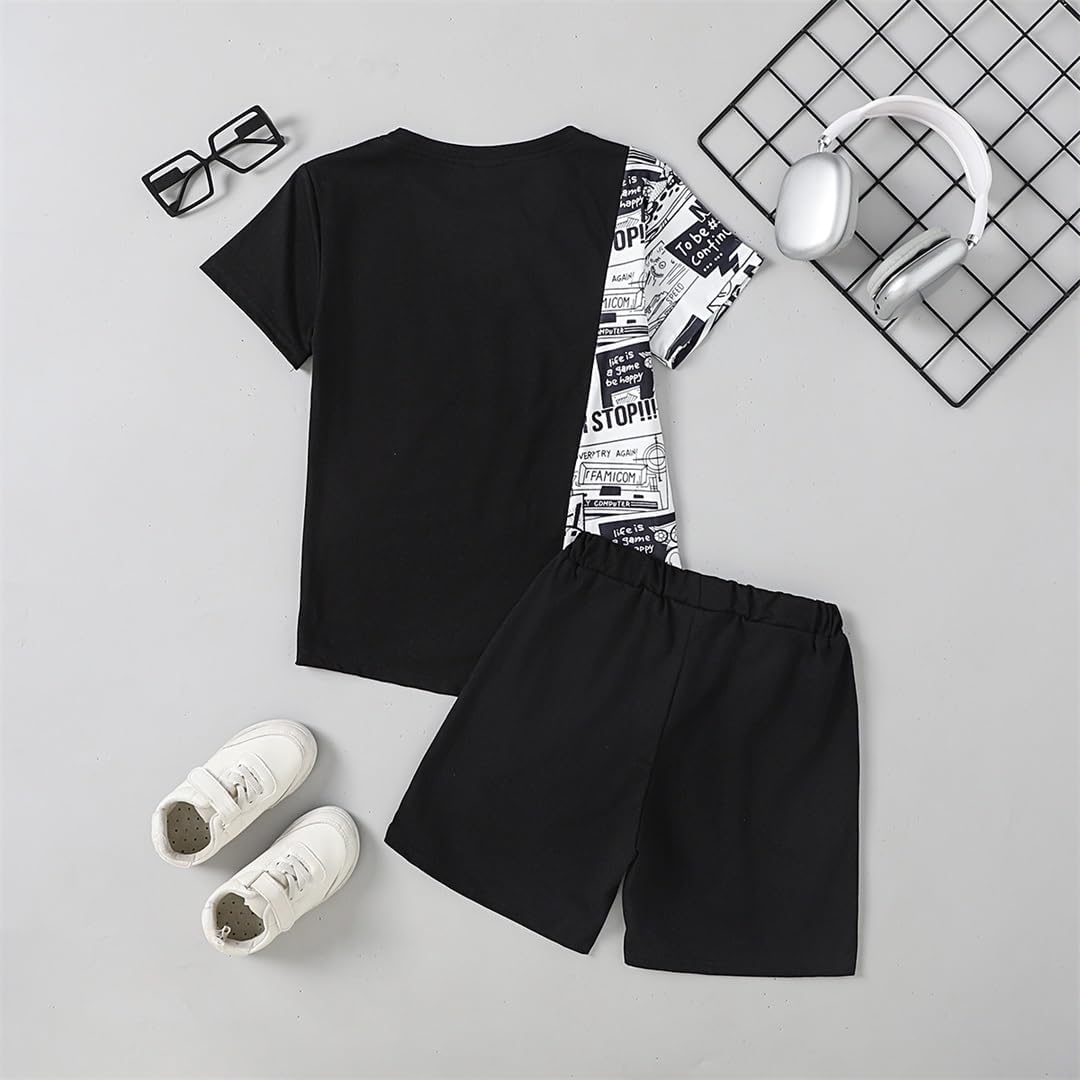 Boys 2 Piece Outfits Short Sleeve Colorblock T-shirt and Shorts Summer Casual Clothes for 6-12 Years - Image 7