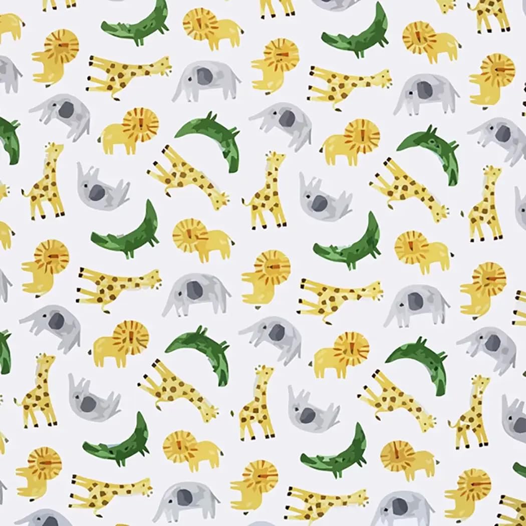Childrens Fabric - Safari Animals Lion Giraffe Elephant on White - Craft Fabric Material Metre