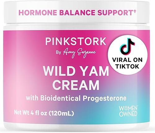 Pink Stork Wild Yam Cream - Equilibrio hormonal, apoyo al ciclo menstrual, crema de progesterona natural para mujeres, soporte para el síndrome