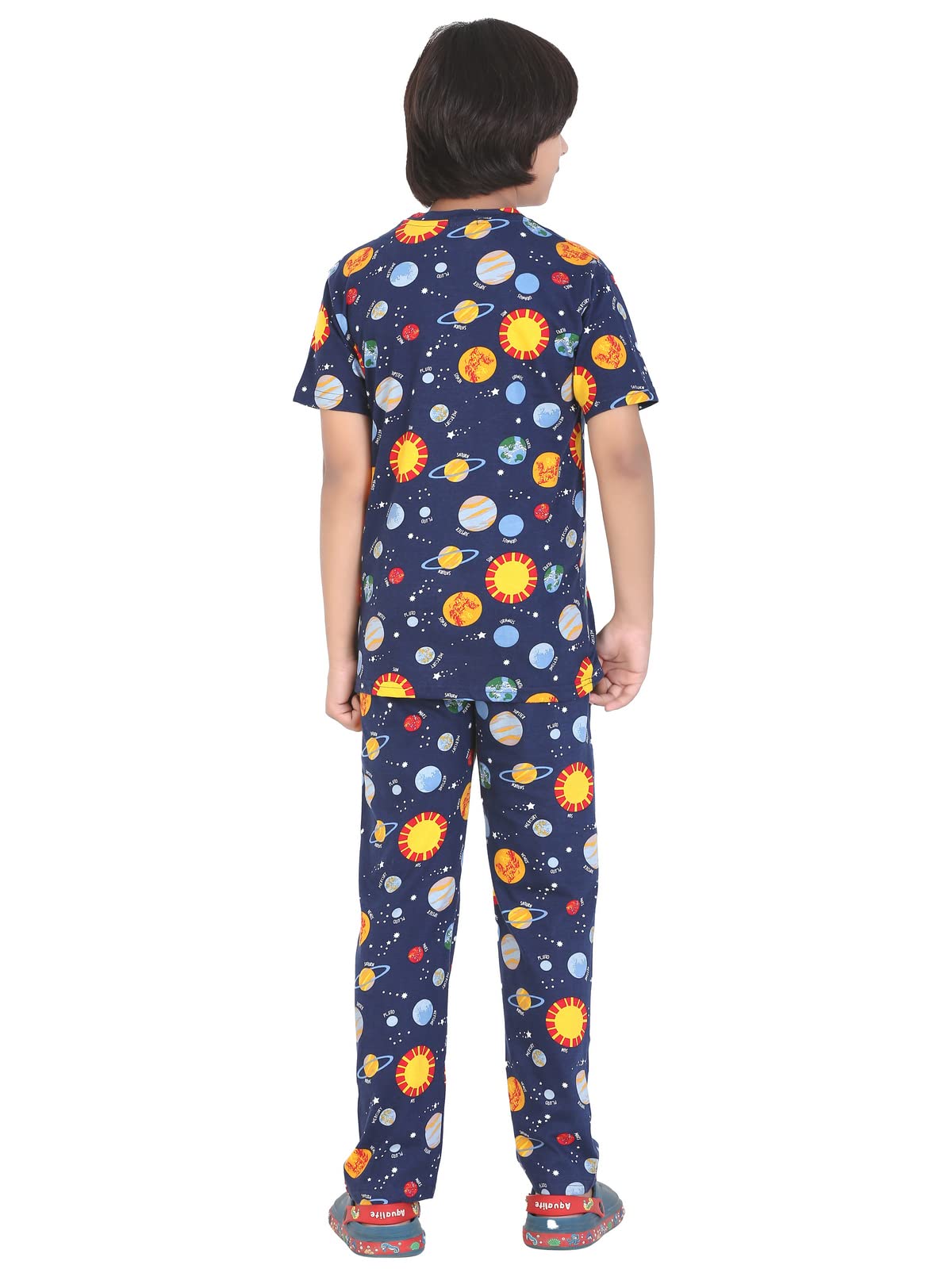 Ninos Dreams Boys Cotton Coord Set Night Suit with Lower - Planet Print (8-10 Years, Navy Blue) - Image 4 thumbnail