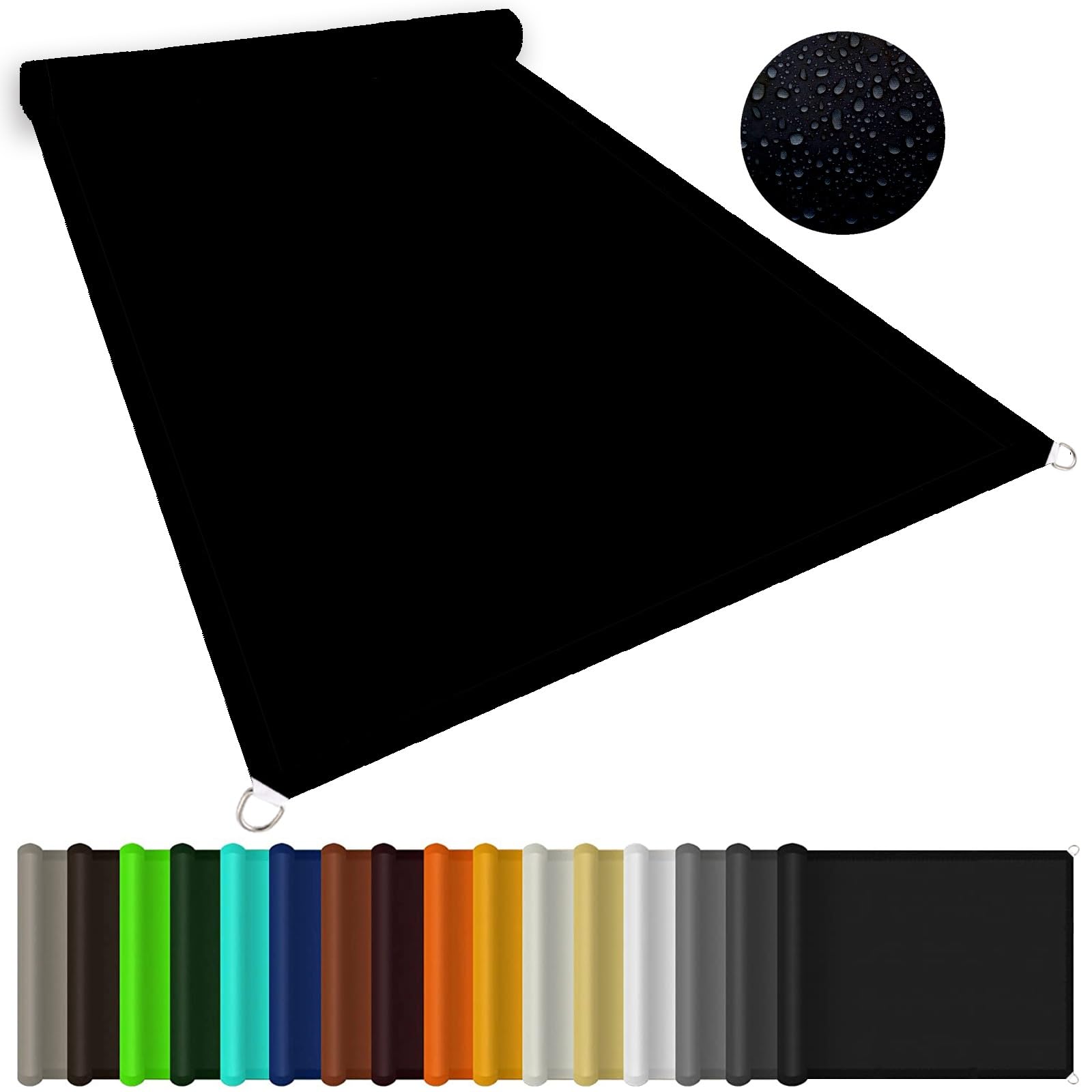 Toldo vela rectangular 4.5x6.5m negro PES con protección UV para jardín y fiestas