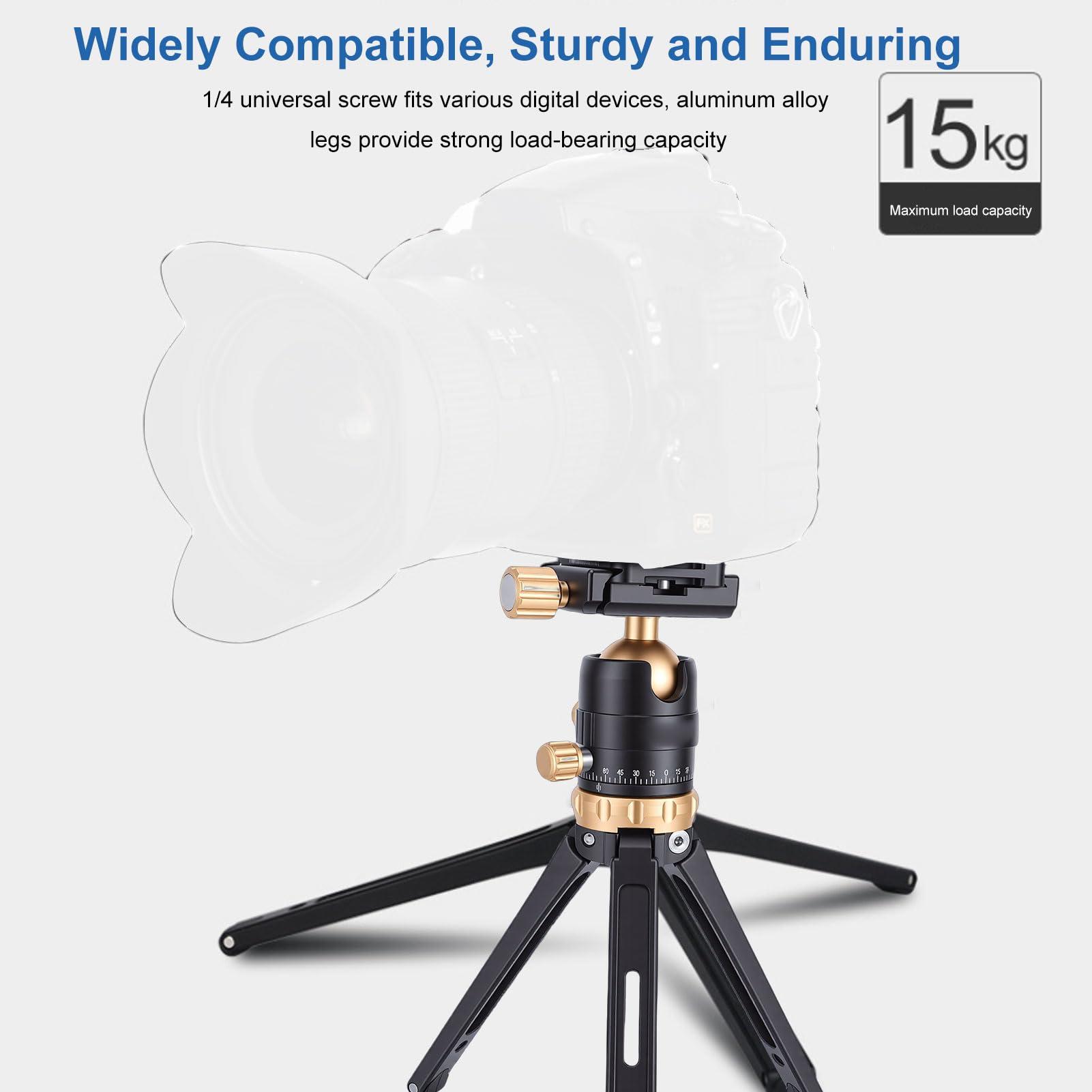 Cuifati Statyw Stacjonarny MT 02, Podwójny Kąt Wsparcia ze Stopu Aluminium 35 70 Stopni z Obrotem o 360 Stopni i płytką Szybkiego Uwalniania do Aparatu DSLR Sprzęt Wideo Vlog (GOLD)
