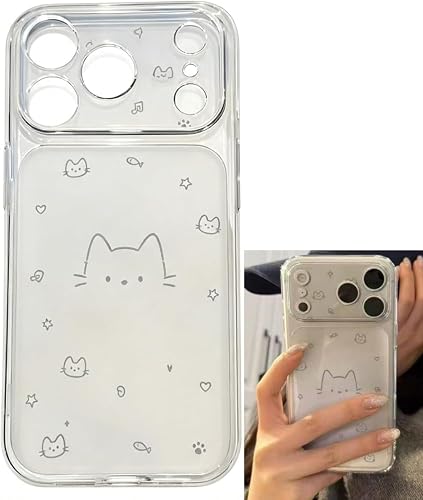 Line Cat Clear Silicone Case for iPhone 17 Pro, Large Camera Window Soft Cover