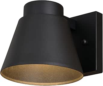 VAXCEL Evans 5.5 in. H 1-Light Textured Black Outdoor Wall Sconce Made of Rust-Resistant Aluminum, Metal Shade, Integrated LED, Dark Sky Compliant, Use for Exterior Porch Patio Front Door or Garage