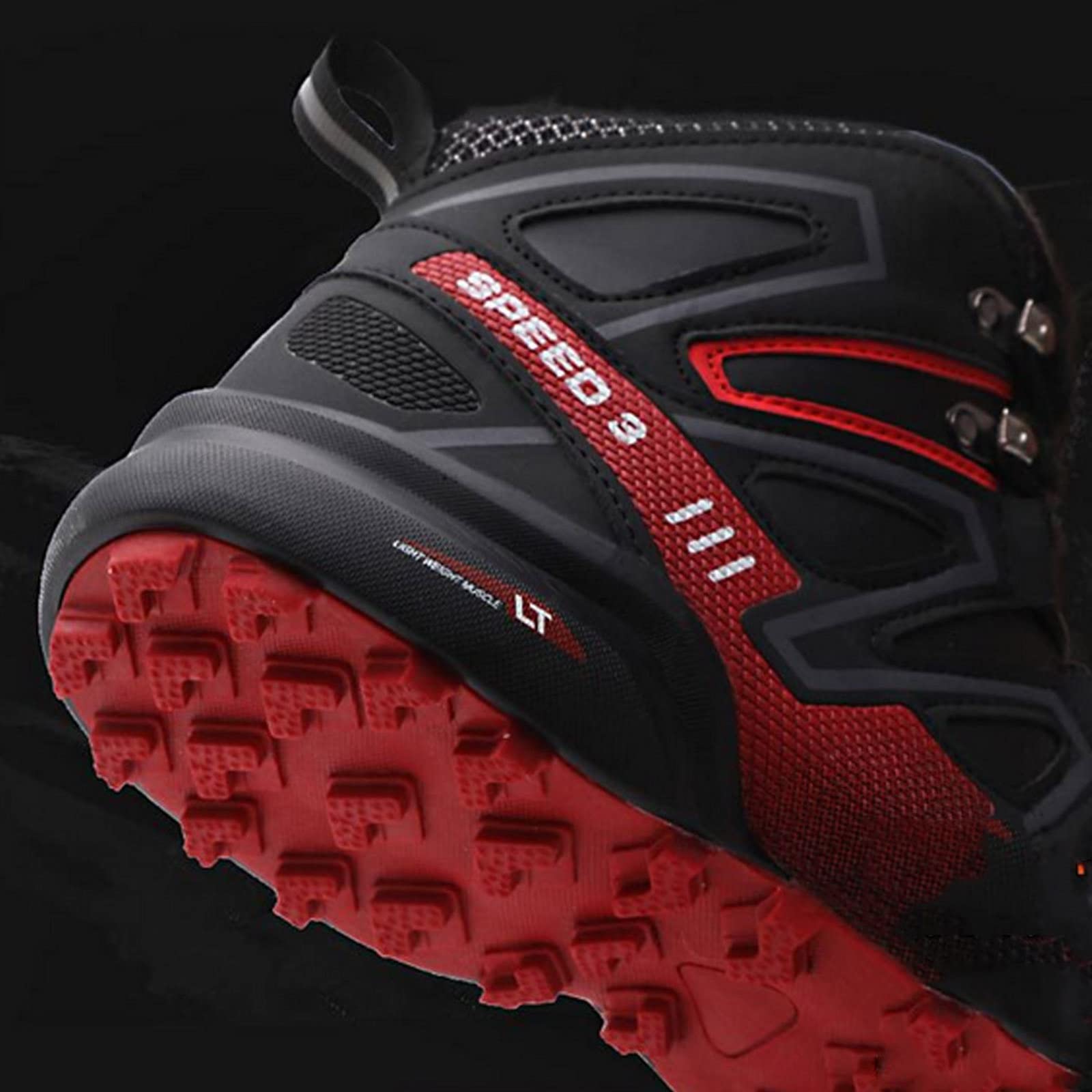 WYUKN Chaussures de Cyclisme VTT et Moto - Tissu Oxford Imperméable pour Hommes, Baskets de Randonnée en Plein Air, Hiver, Red-43EU