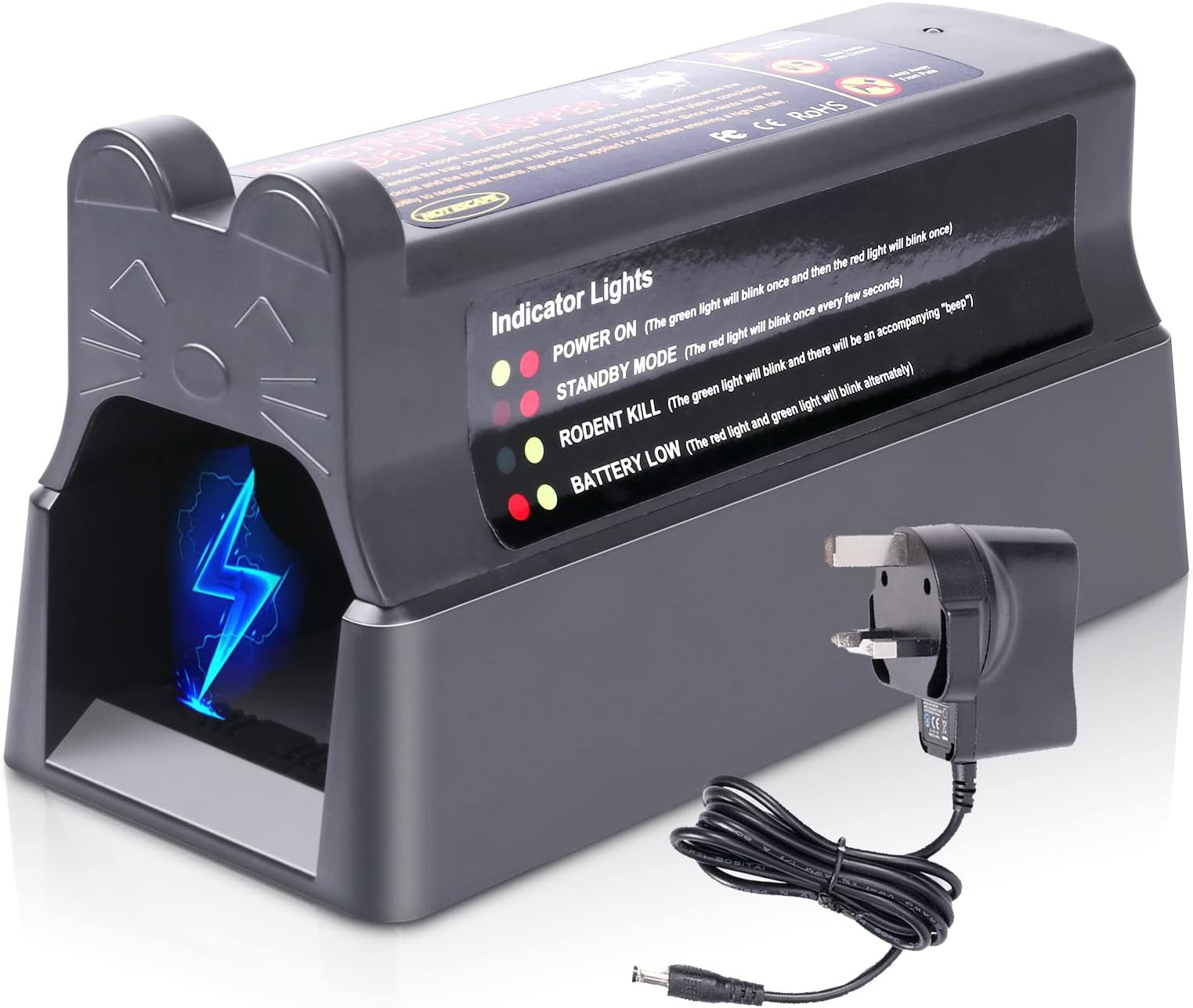 Electric Rodent Traps Zapper, Electronic Rat Trap Work with High Voltage Electric Shock (Batteries or AC Adapter) Eliminating Squirrels, Mice, Rats, Chipmunk for Outdoor/Indoor
