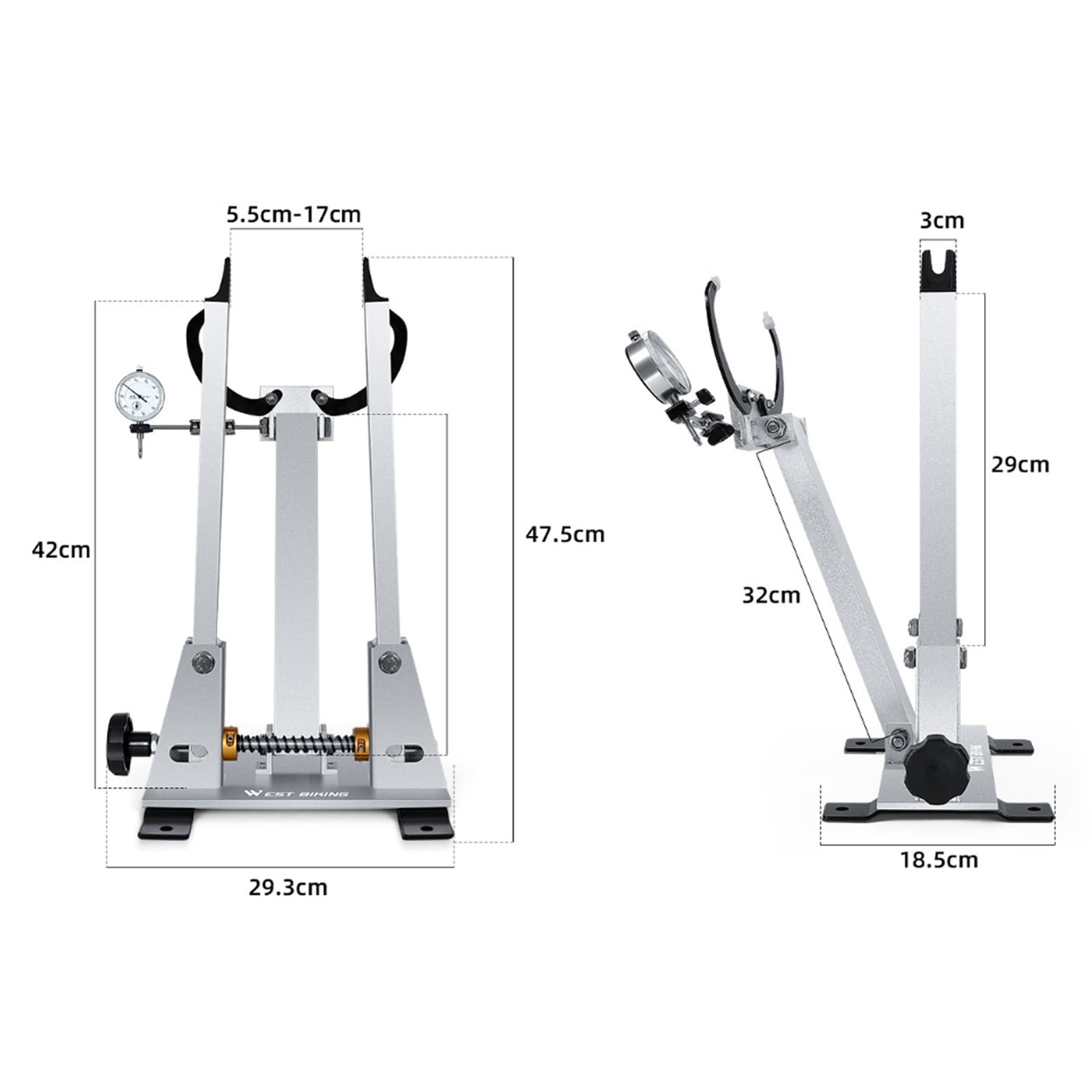 Soporte Rueda de Bicicleta aleación de Aluminio, Ruedas de 16 a 29 Pulgadas Ruedas 700C con indicador cuadrante Herramienta de Equilibrio alineación Soporte reparación de Mantenimiento