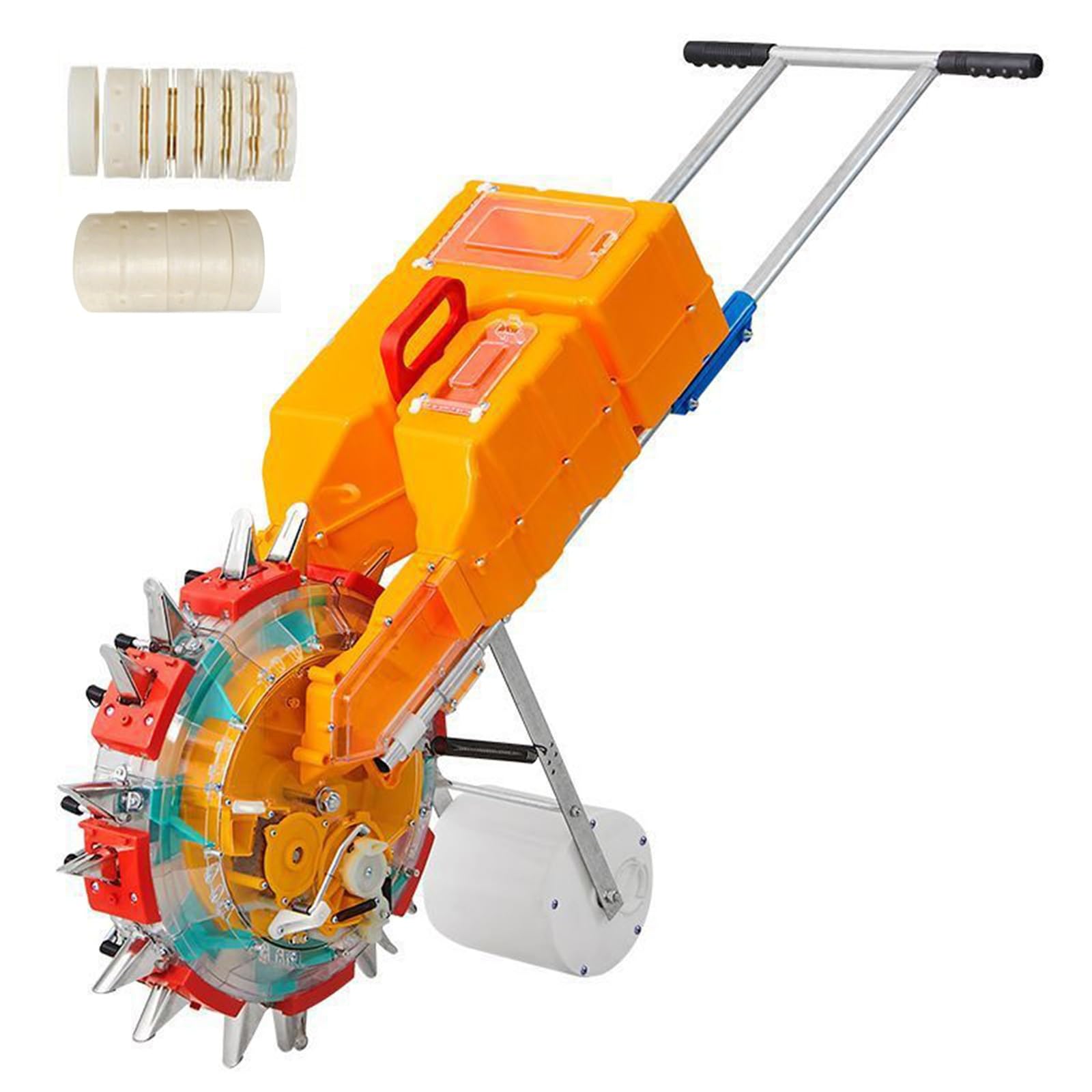 Seminatrice a Spinta Manuale a 8 uscite, Portatile, con Funzione di Semina e distribuzione di fertilizzanti, profondità e spaziatura Regolabili, per Mais, soia, Arachidi e Cotone
