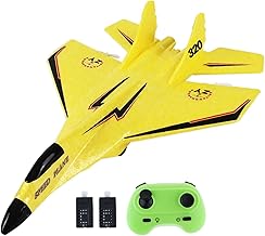 Colcolo RC Plane Foam RC Airplane with Light, 2x Time Easy to Control 28.5x21cm Outdoor ing Toys Jet Fighter Toys 2 Channel RC Glider for Beginner Adults，Yellow Pro