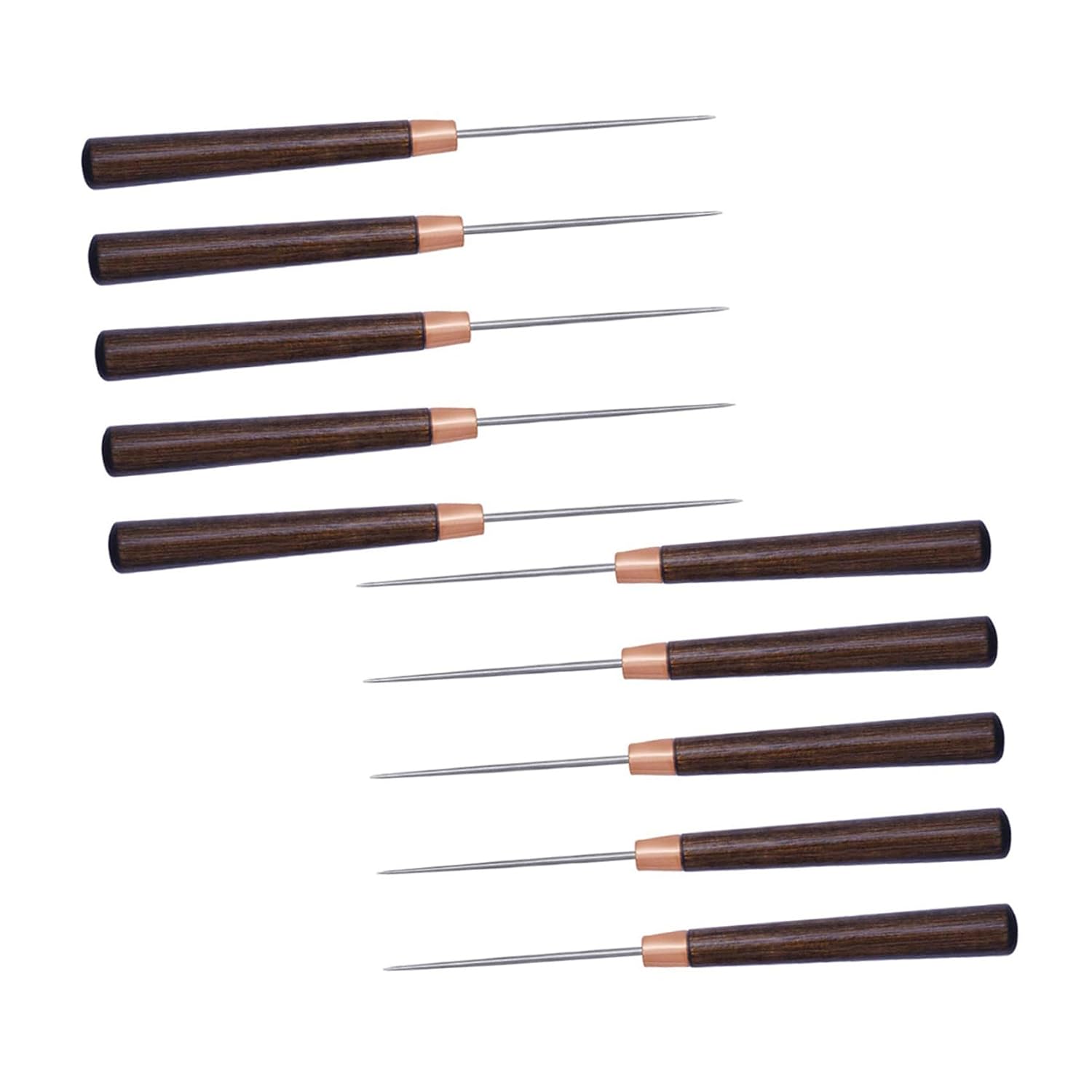 Angoily 10Pcs Wooden Handle Awls Set for Leather Craft Fine Handle Sewing Awls DIY Hole Punch Tool for Stitching and Marking for Hobbyists