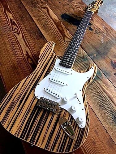 EXOTIC TONE WOOD ZEBRANO STRIPED TOP STRAT STYLE 6 STRING ELECTRIC GUITAR