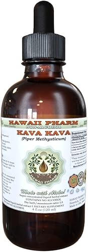 Hawaii Pharm Kava Kava Extracto líquido sin alcohol, Kava Kava (Piper Methysticum) Suplemento herbario natural de glicerita de raíz seca, 4 onzas