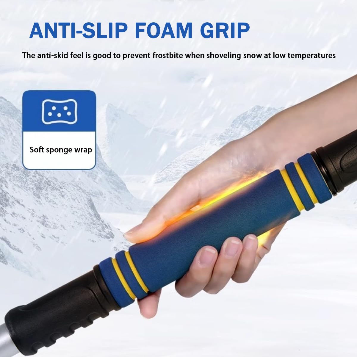 Cepillo de nieve telescópico de aluminio con raspador de hielo, accesorio de invierno para coche, SUV, agarre ergonómico de espuma para camiones, parabrisas y ventanas (azul)