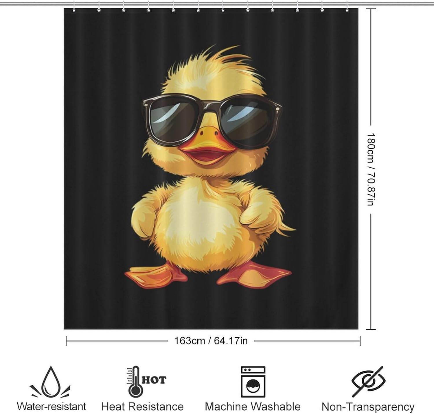 Cute Yellow Duck in Glasses Funny Shower Curtains Washable Bath Curtain Liner with Hooks for Bathroom Bath Tubs