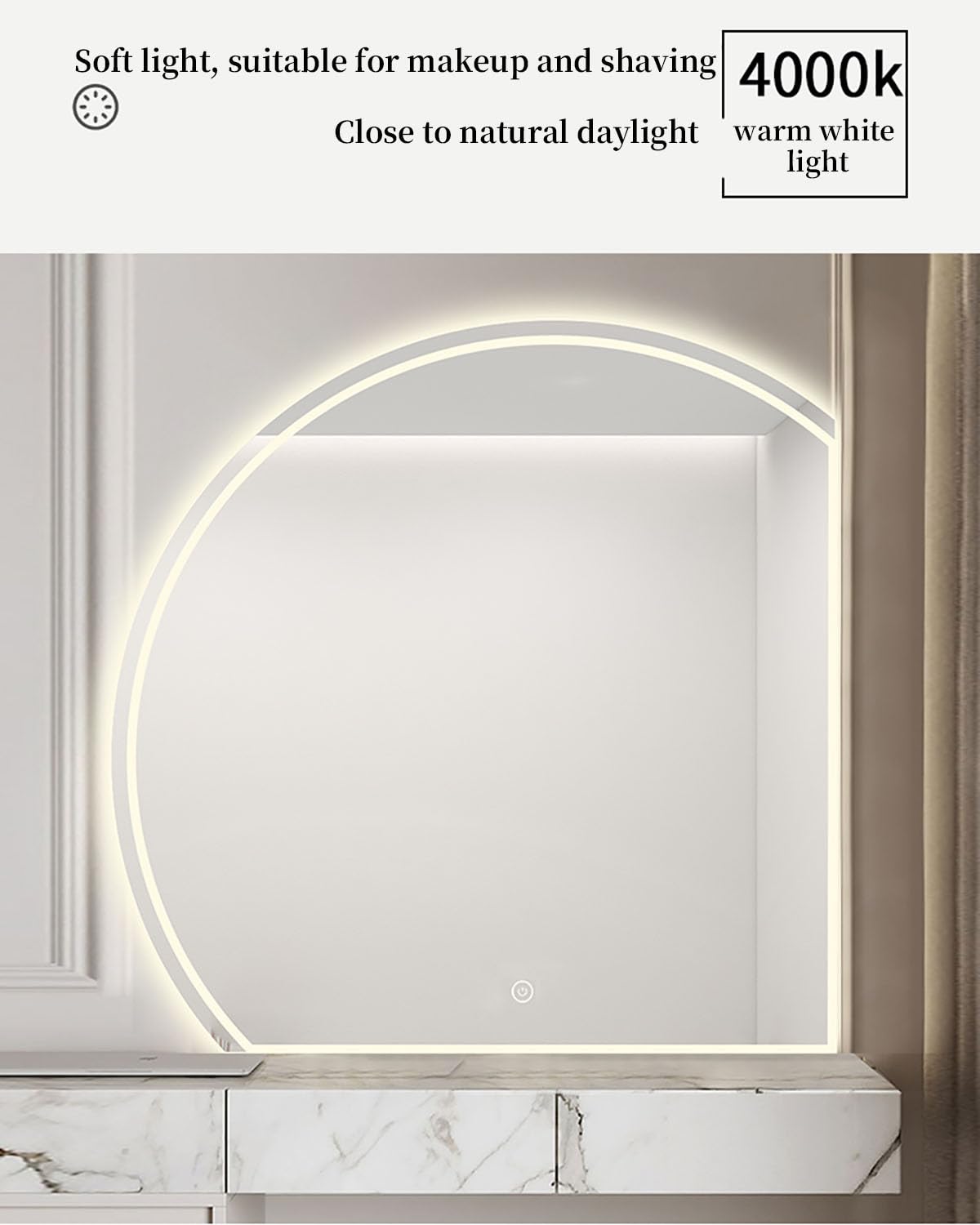JSLJDM Specchio Bagno Retroilluminato,Specchio da Bagno,Specchio da Bagno Moderno Specchio da Bagno A Semicerchio con Taglio Sinistro/Destro,con Luci Specchio per Il Trucco Retroilluminato A LED