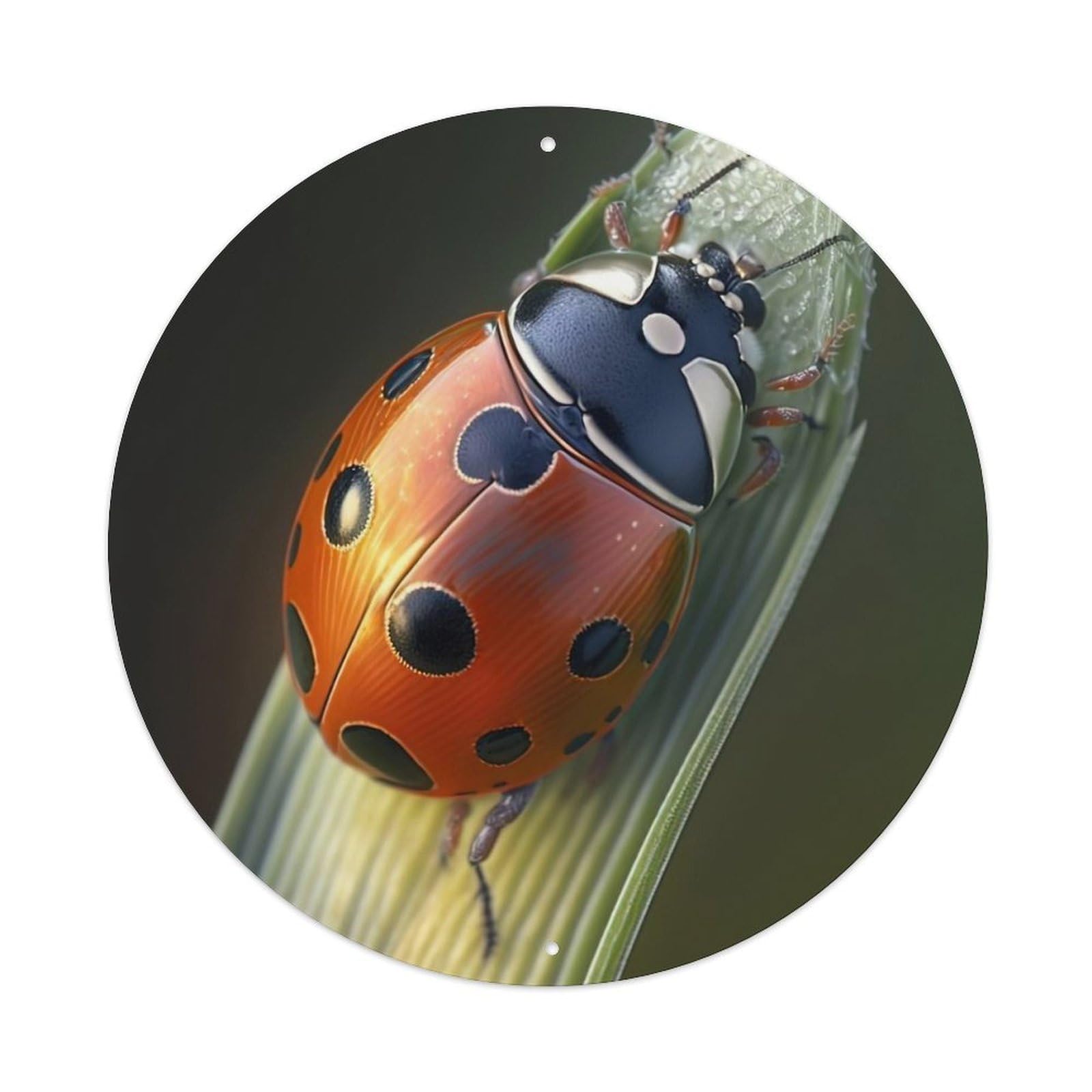 Animal Seven-star Ladybird on Leaf Artwork Metal Tin Sign