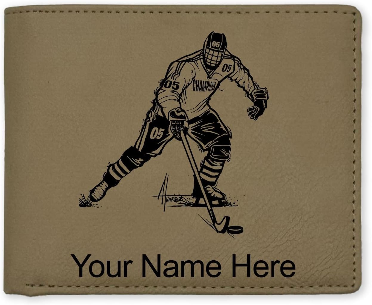 LaserGram Faux Leather Bi-Fold Wallet, Hockey Player Man, Personalized Engraving Included (Carbon Fiber Red)