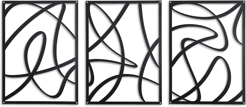 Zzbakress 3 Pcs Black Metal Wall Decor Abstract Wall Art Decor Fine Curve Wall Decoration Minimalist Metal Decoration Single Line Wall Art for Living Room Bedroom Bathroom Elegant