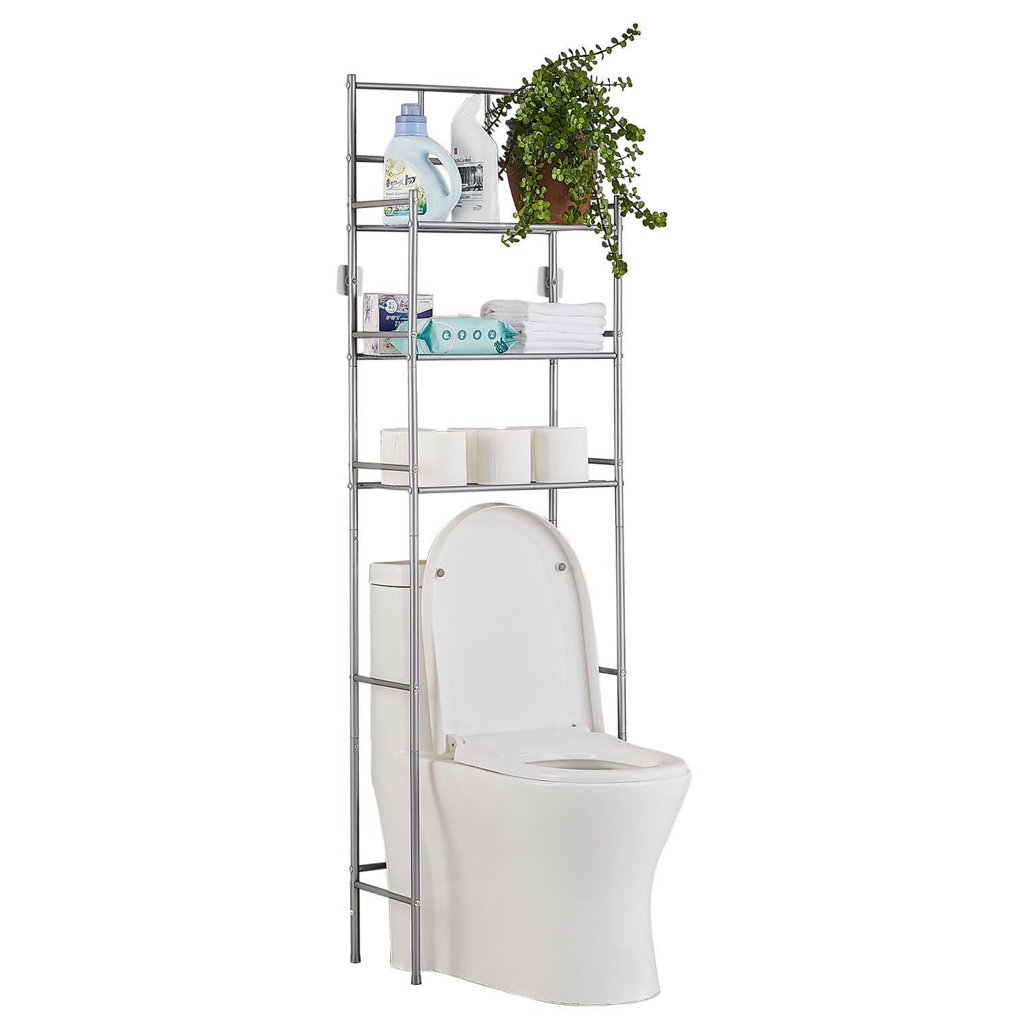 Toilettenregal, 3-stufiges Aufbewahrung über der Toilette, Freistehendes Waschmaschinenregal aus Metall, Platzsparendes WC Regal Toilettenschrank für Bad, Toilette, Waschküche, Grau