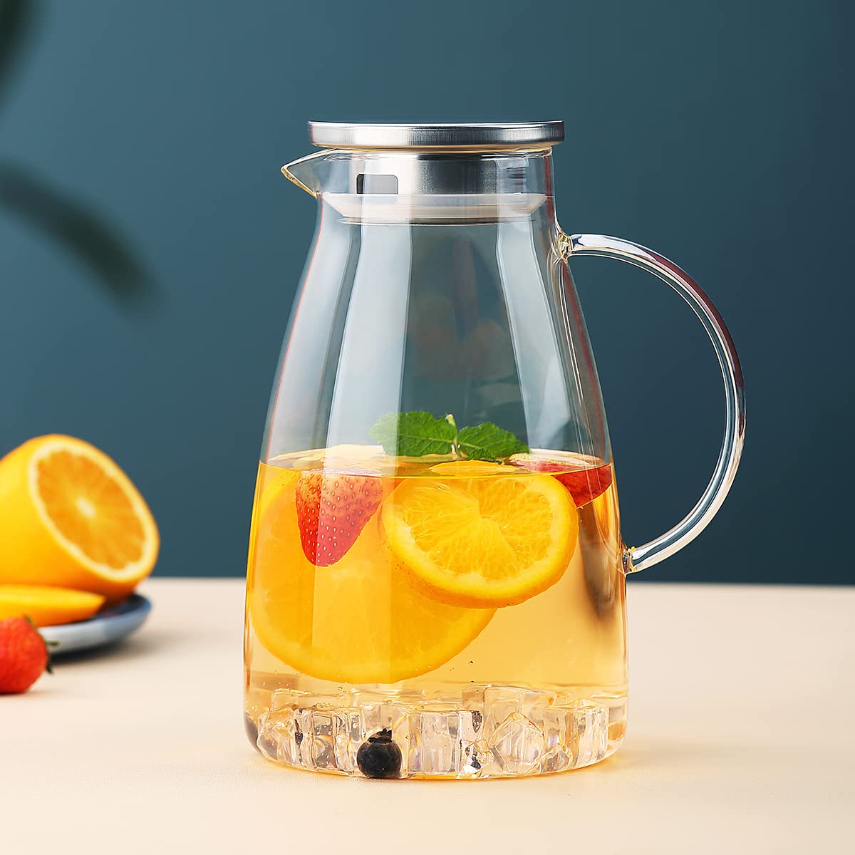 Kyraton 2.0L Glass Water Jug with Removable Lid, Hot and Cold Beverages Clear Glass Water Pitcher, Easy to Clean - Image 2