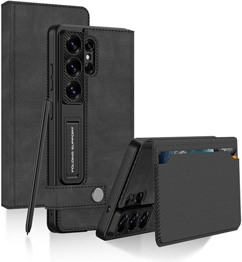 TechTrendz Vegan Leather Flip Cover with Built-in Kickstand &amp; Dual Card Holder, Premium Leather Flip Case Compatible with ...